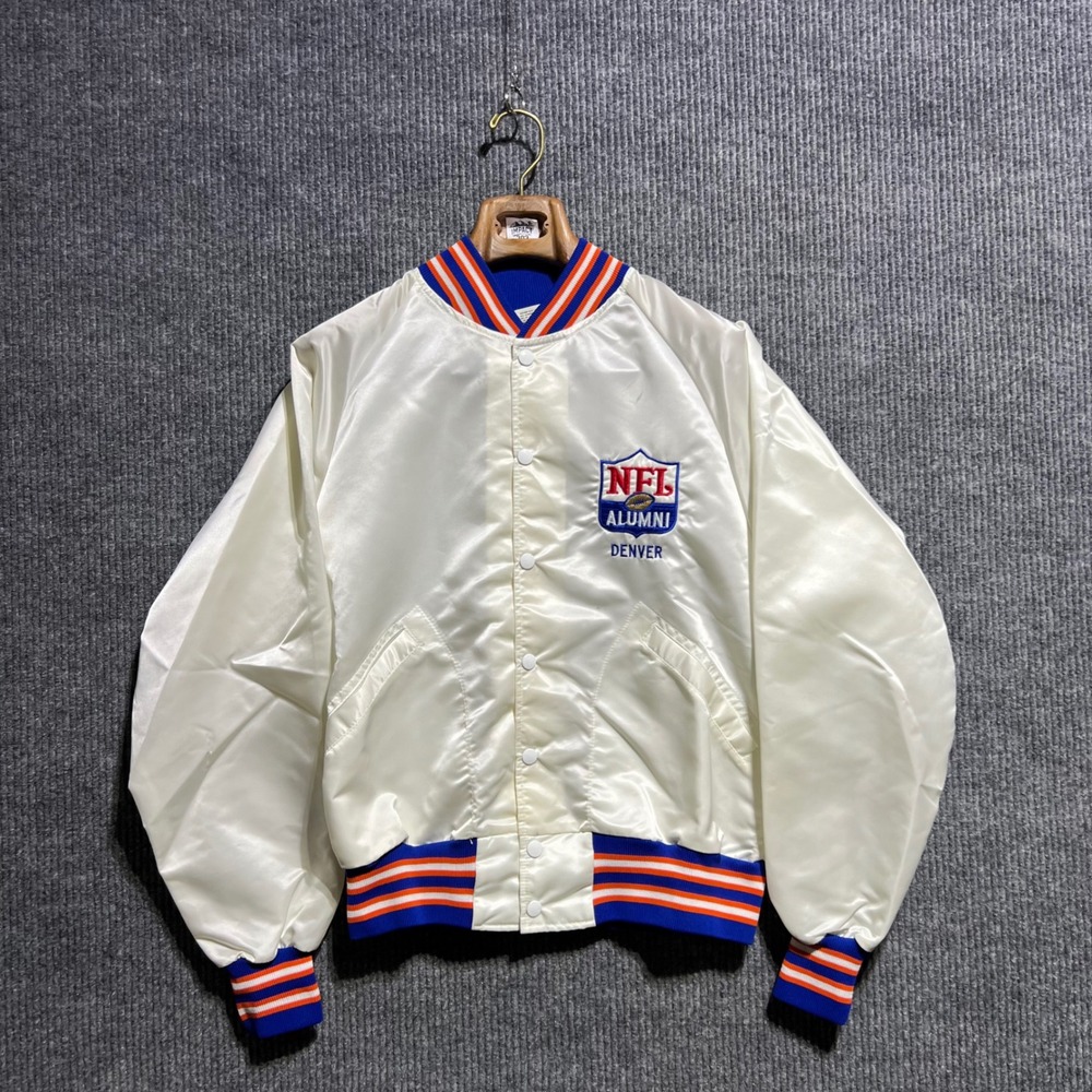 Vintage NFL Alumni Denver Jacket Mens Large White Satin Varsity Bomber Mfg Co